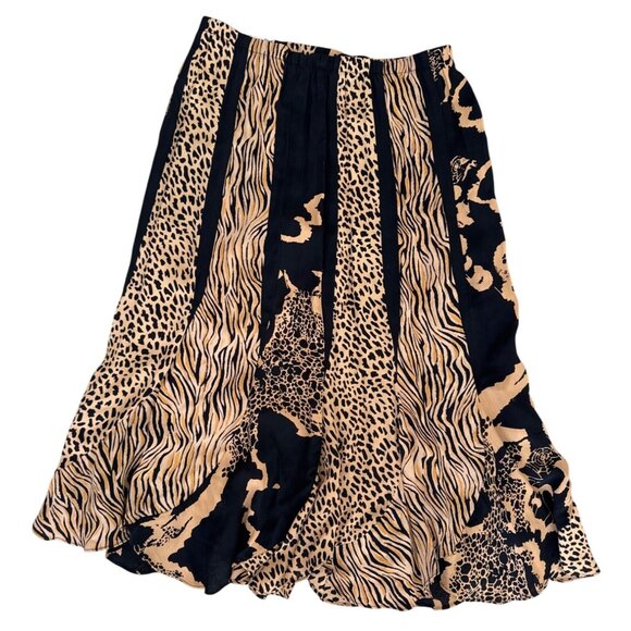 Drapers & Damons Petite Animal Print Midi Skirt Rayon Black & Tan size PS - Picture 2 of 7